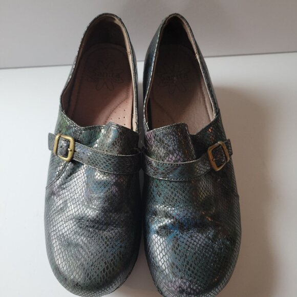 Sanita Danielle Womens Leather Snakeskin Pattern Clogs With Buckle Detail Size 4 - Picture 2 of 6